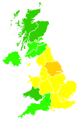 Click on a region for air pollution levels for 08/11/2020