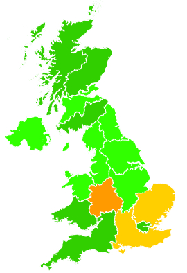 Click on a region for air pollution levels for 09/07/1992