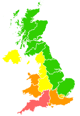 Click on a region for air pollution levels for 09/07/1995