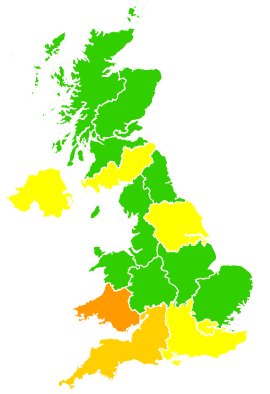 Click on a region for air pollution levels for 09/07/1999