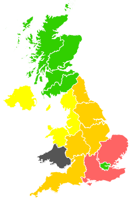 Click on a region for air pollution levels for 10/07/1991