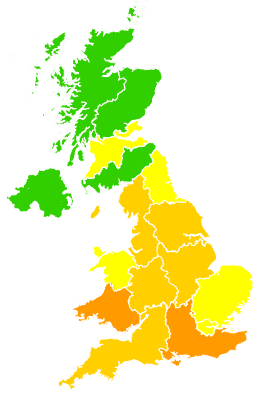 Click on a region for air pollution levels for 10/07/1999