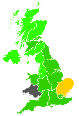 Click on a region for air pollution levels for 10/08/1990