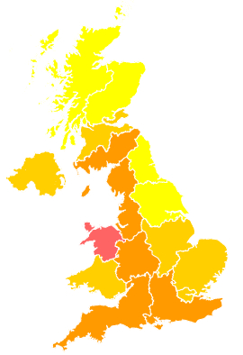 Click on a region for air pollution levels for 10/08/1995