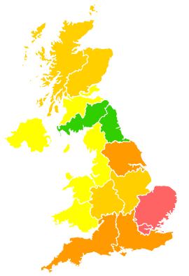 Click on a region for air pollution levels for 10/08/1998