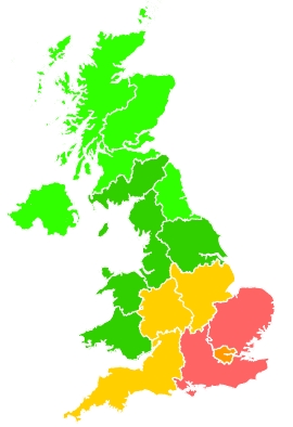 Click on a region for air pollution levels for 10/08/2020