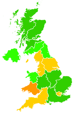 Click on a region for air pollution levels for 10/12/2003