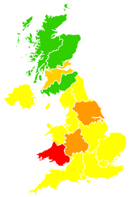 Click on a region for air pollution levels for 11/05/2000