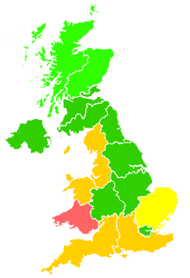 Click on a region for air pollution levels for 11/07/2005