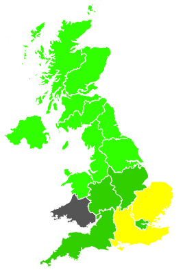 Click on a region for air pollution levels for 11/08/1990
