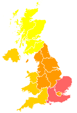 Click on a region for air pollution levels for 11/08/1997