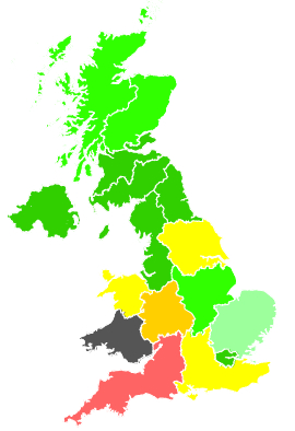 Click on a region for air pollution levels for 11/09/1991