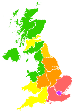 Click on a region for air pollution levels for 11/09/1999