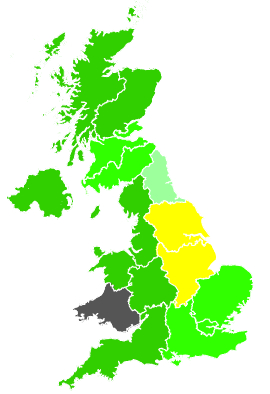Click on a region for air pollution levels for 11/12/1990