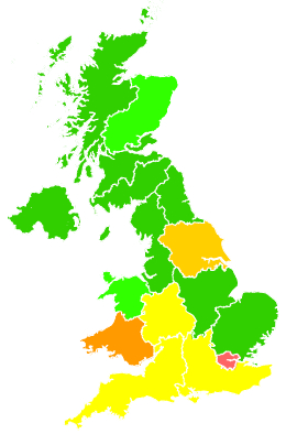 Click on a region for air pollution levels for 11/12/2013