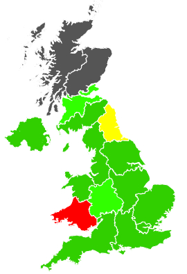 Click on a region for air pollution levels for 12/08/1994