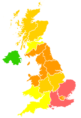 Click on a region for air pollution levels for 12/08/1995