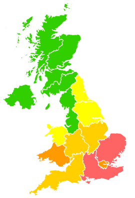 Click on a region for air pollution levels for 12/08/2003