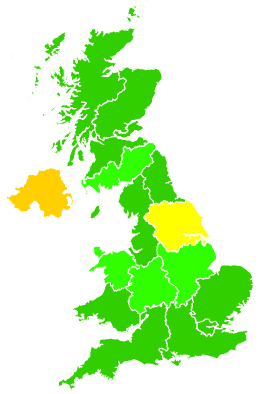 Click on a region for air pollution levels for 13/01/1998