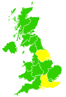 Click on a region for air pollution levels for 13/01/2004