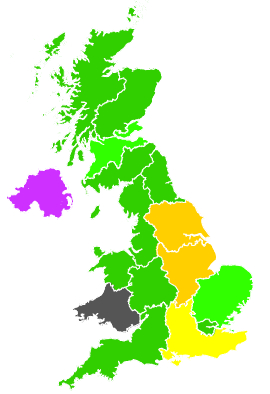 Click on a region for air pollution levels for 13/02/1991