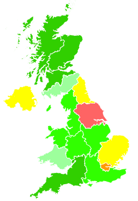 Click on a region for air pollution levels for 13/02/1993