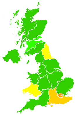 Click on a region for air pollution levels for 13/02/1998