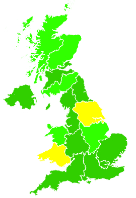 Click on a region for air pollution levels for 13/02/2003