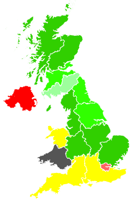Click on a region for air pollution levels for 13/03/1991