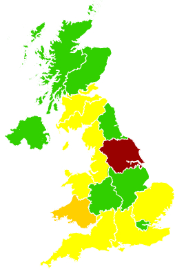 Click on a region for air pollution levels for 13/03/1993