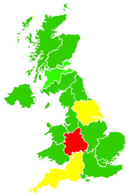 Click on a region for air pollution levels for 13/03/1995