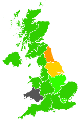 Click on a region for air pollution levels for 13/04/1992