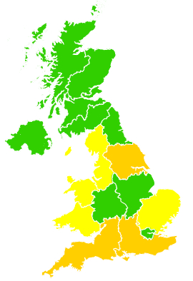 Click on a region for air pollution levels for 13/05/1992