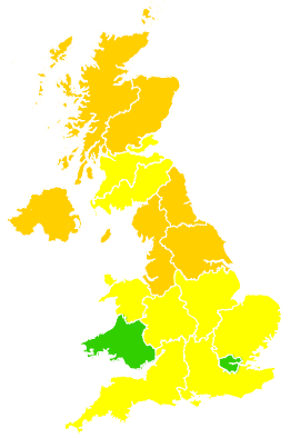 Click on a region for air pollution levels for 13/05/1994