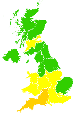 Click on a region for air pollution levels for 13/05/1996
