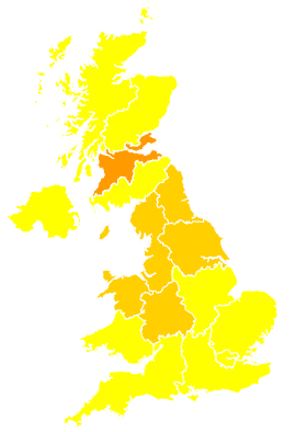 Click on a region for air pollution levels for 13/05/2000