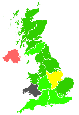 Click on a region for air pollution levels for 13/06/1990