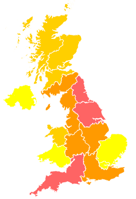 Click on a region for air pollution levels for 13/06/1992