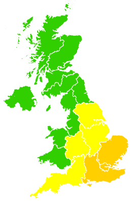 Click on a region for air pollution levels for 13/06/1999