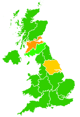 Click on a region for air pollution levels for 13/06/2000
