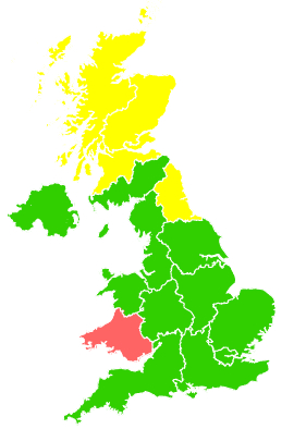 Click on a region for air pollution levels for 13/06/2011