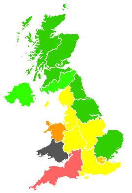 Click on a region for air pollution levels for 13/07/1990