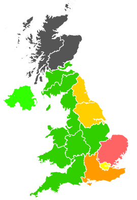 Click on a region for air pollution levels for 13/07/1994
