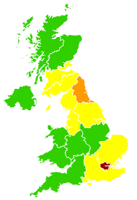 Click on a region for air pollution levels for 13/07/1995