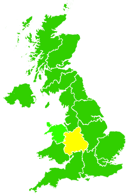 Click on a region for air pollution levels for 13/07/1998
