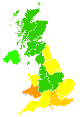 Click on a region for air pollution levels for 13/07/1999