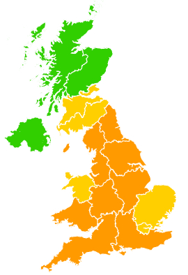 Click on a region for air pollution levels for 13/07/2003