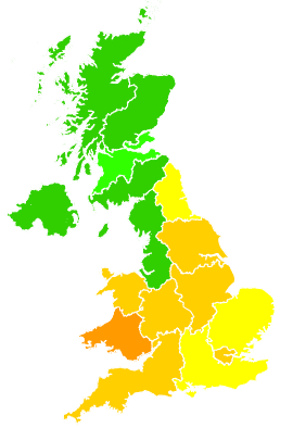 Click on a region for air pollution levels for 13/07/2005
