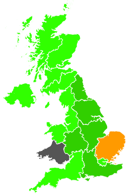 Click on a region for air pollution levels for 13/08/1990