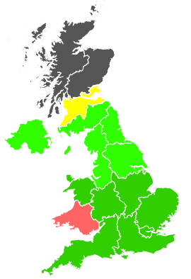 Click on a region for air pollution levels for 13/08/1994